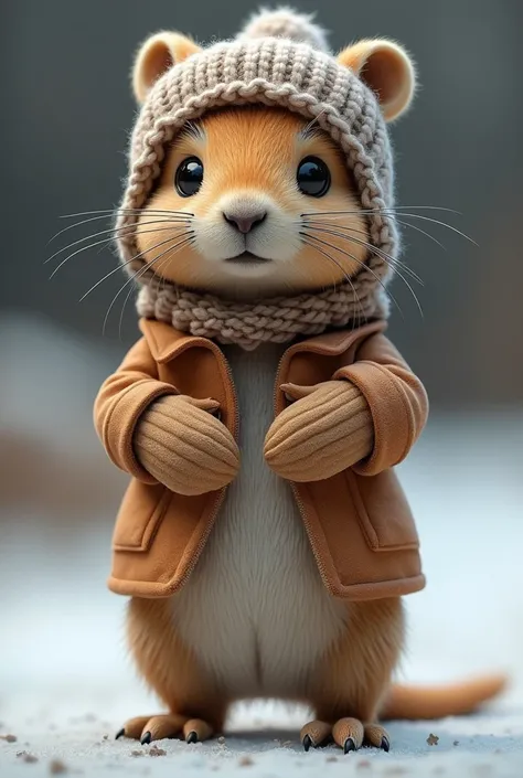 cute prairie dog winter clothes　 is super realistic and cinematic, ( full body),  standing up to the toes little character 