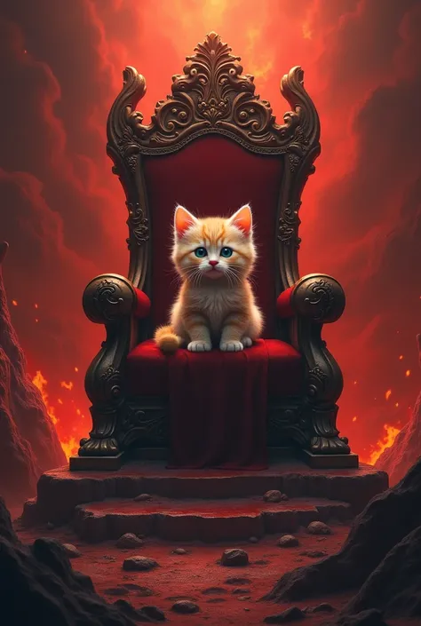 Usually a cuddly kitten sitting on a large, imposing throne in hell