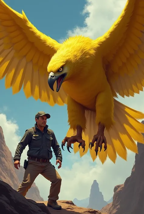 Can you create picture of yellow eagle and engineer. And engineers should be afraid of eagles