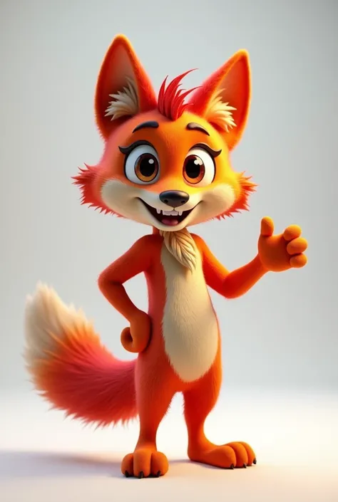 Create a wolf mascot, 3d, graphic, colorful, happy, Indicating to the right