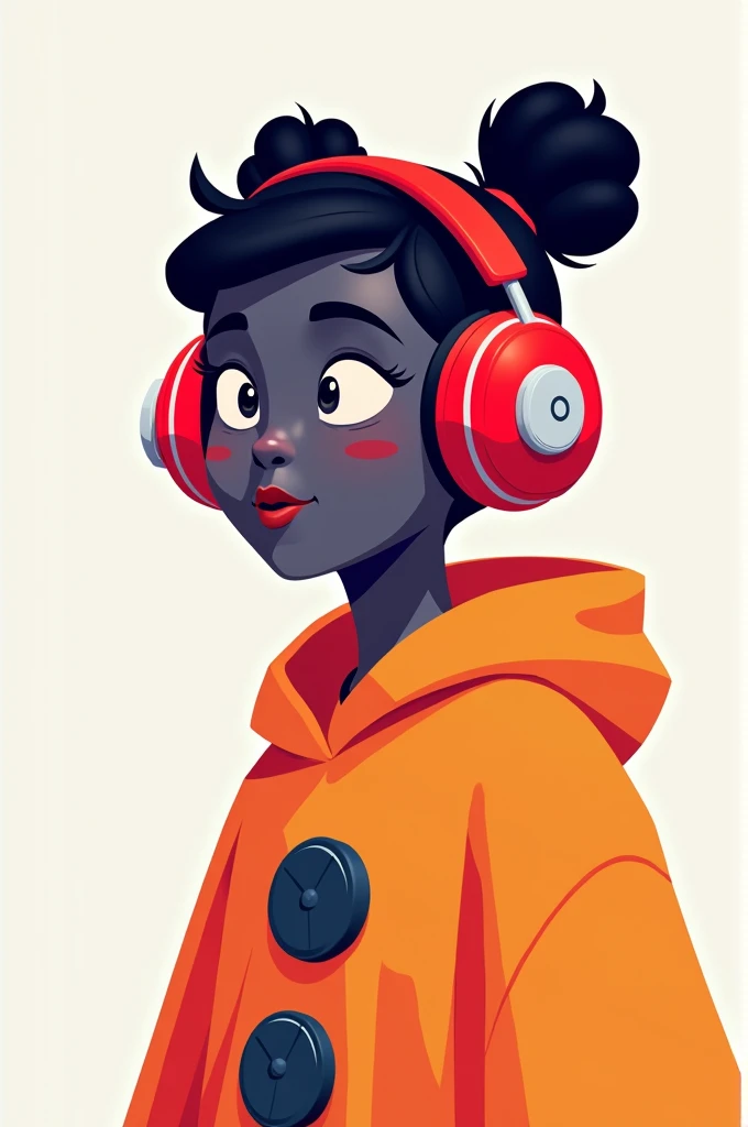 2D character with red and white headphones without background 