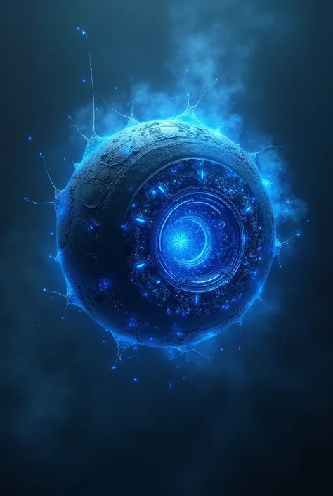 A black ball with blue rays 