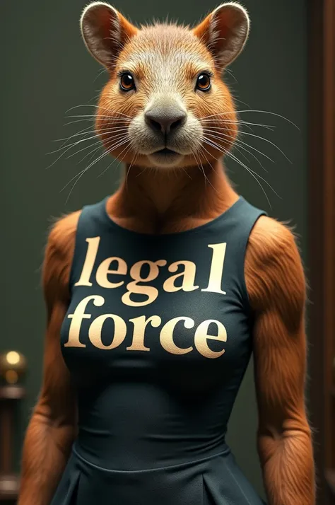 Capybara woman in a dress that says legal force 2