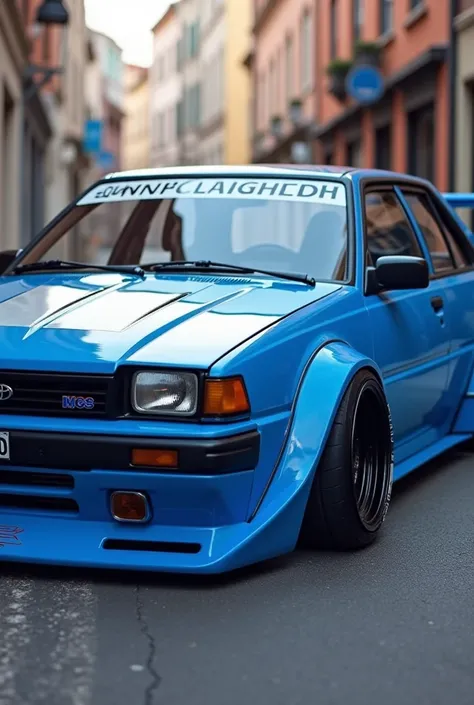 Toyota Corolla 1984 super tuned and modified color blue sports style with wide body 