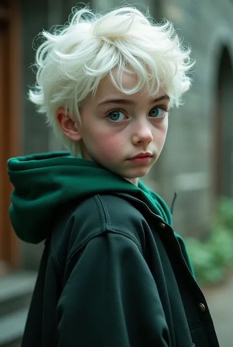  White-haired boy, a little wavy and half short, White Eyebrows, high ( 1.50 ). Slytherin student. 