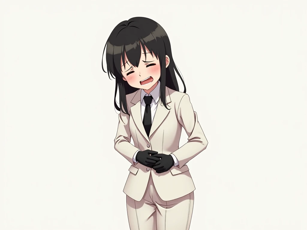 
Anime, anya white sweat black tie white suit black glove stomach ache HD, 