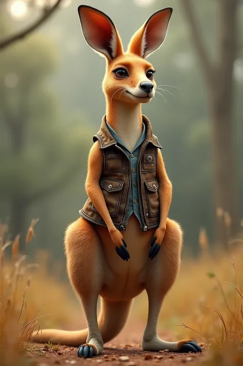 A kangaroo with a vest