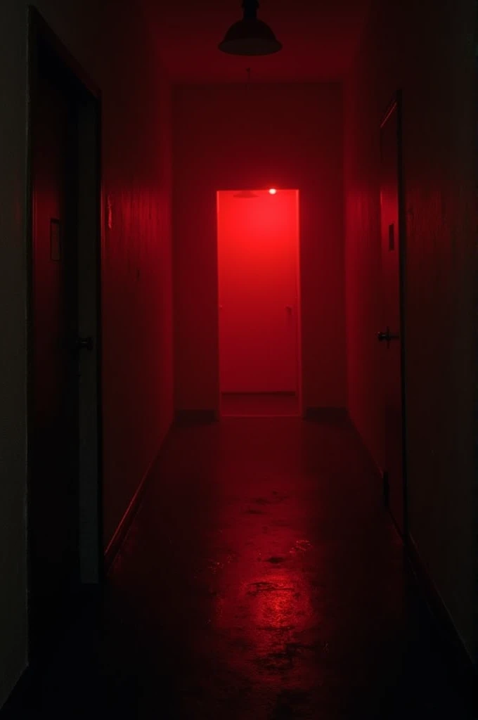 "The Red Door "
 The camera is Move quickly through dark and narrow corridors,  barely illuminated by a faint red light in the background . a voice,  whispering but agitated .

" I should never have accepted the challenge .  It all started as a simple game...