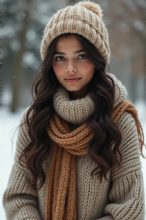 A beautiful indian girl her age approx 20year wearing winter wear in apark 