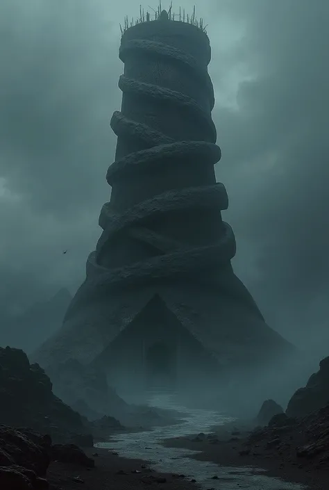 Dark tower, pitch black spiral cone, ominous tower, dark fantasy, ultra detailed, absolutely resolution, masterpiece