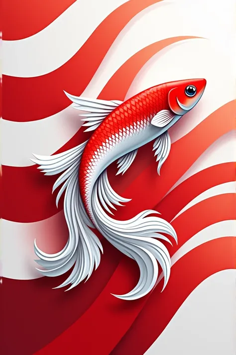 red and white color guppy fish logo with white red flag background