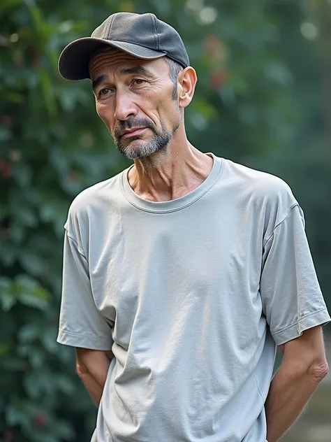 a bald-headed man wearing a baseball cap