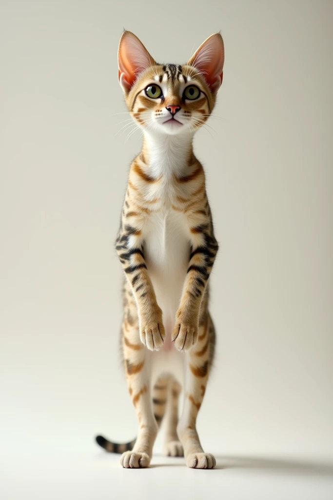  a full body photo,  Bottom view, Of a skinny anthropormophic cat