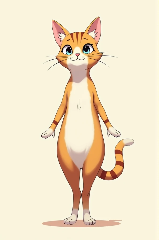  a full body photo,  Bottom view, Of a cat in the form of an anthropormophic anime