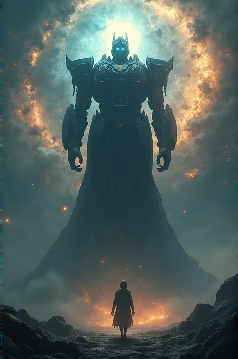 Create me an unknown transformer a transformer god creator of the entire realistic 3D universe who doesnt know who the silhouette of Transformer unknown god is 