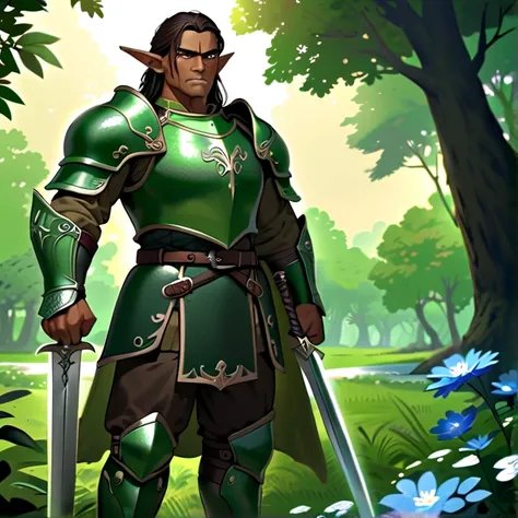 Masterpiece, hd, high resolution, high quality, best quality, super detailed. Solo character alone, multiple views. Fantasy art.
{{(a 1.000-years-old male mature beautiful brown haired elf king:(appearance: tall and muscular. dark-brown-long-hair. green-ey...