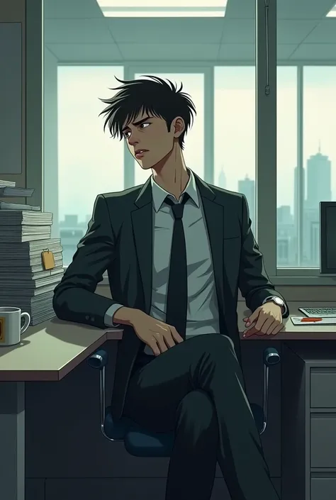 The office young man who is tired of work

