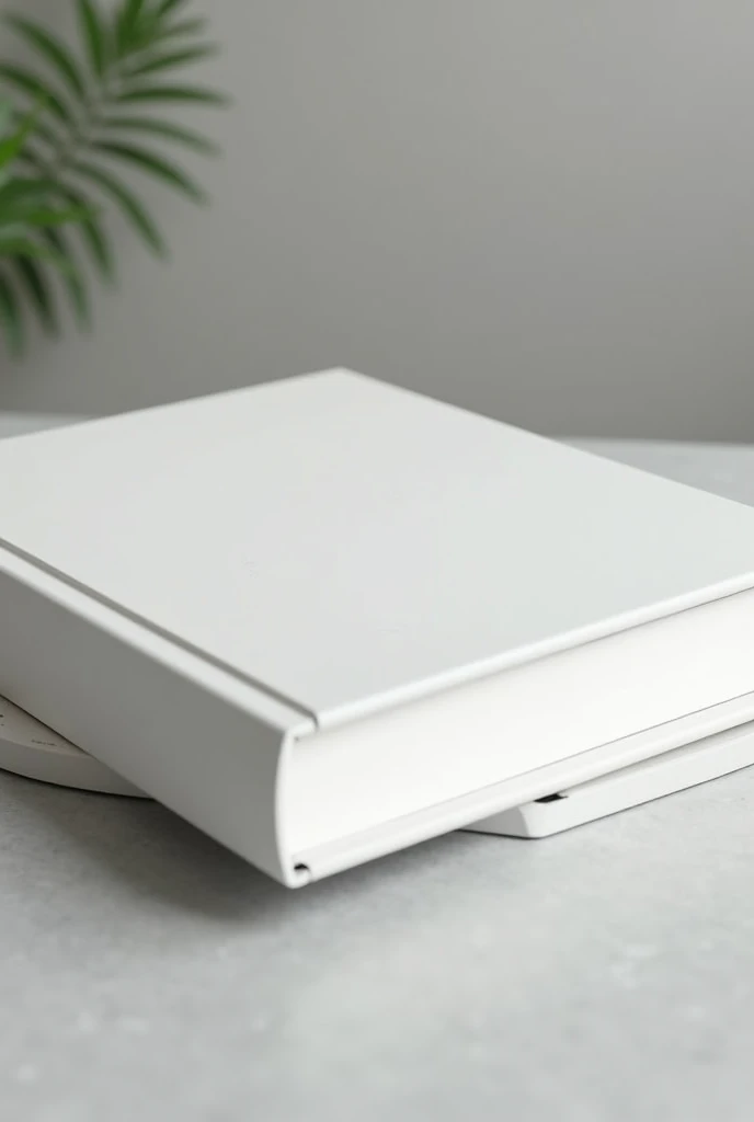 A blank hardcover coffee table book mockup with a smooth white cover, placed on a clean light-gray table. The book is closed and free of any text, logos, or designs. Soft ambient lighting adds depth and realism to the scene