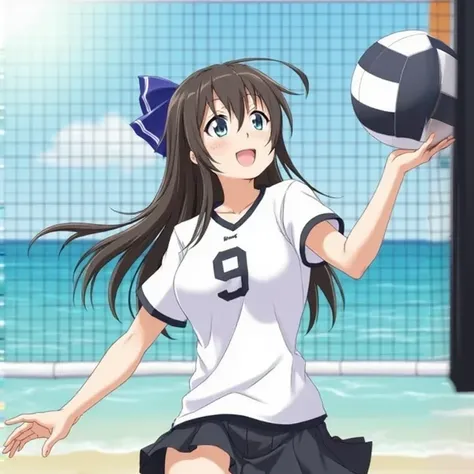 beautiful young anime girl, woman, volleyball player, white shirt, black skirt, sports uniform, volleyball ball, highly detailed, cinematic lighting, photorealistic, 8k, (best quality,4k,8k,highres,masterpiece:1.2),ultra-detailed,(realistic,photorealistic,...