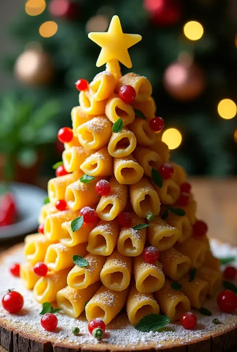 Imagine decorated Christmas canneloni Christmas tree
