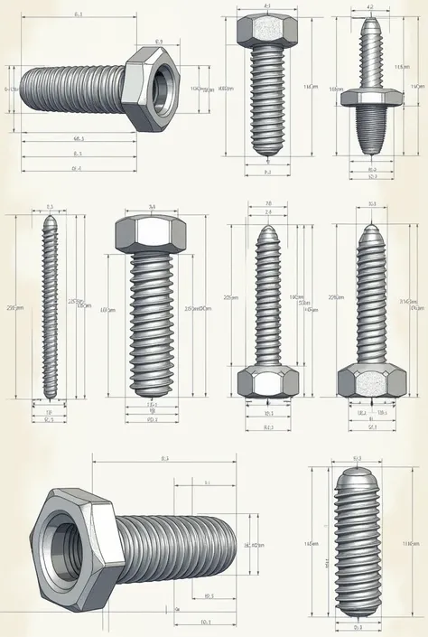 MAKE DETAILED TECHNICAL DRAWINGS OF BOLTS