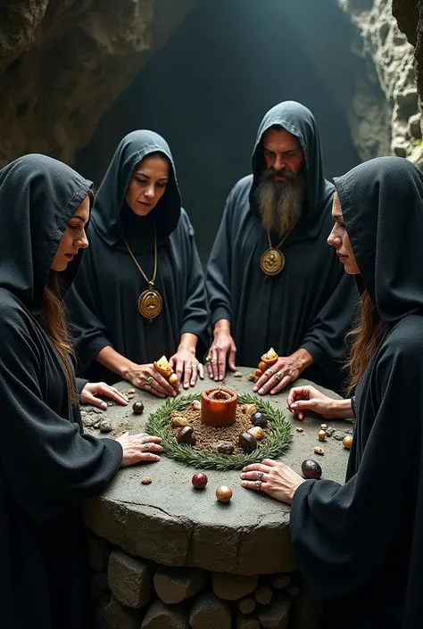 Witches witch around the altar ,  like a real photo without elements of fiction