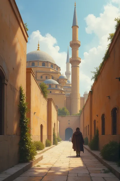 Walled city picture without masjid and picture looks like painted with dissolving and blur edges and sides of picture and it should be in portrait 