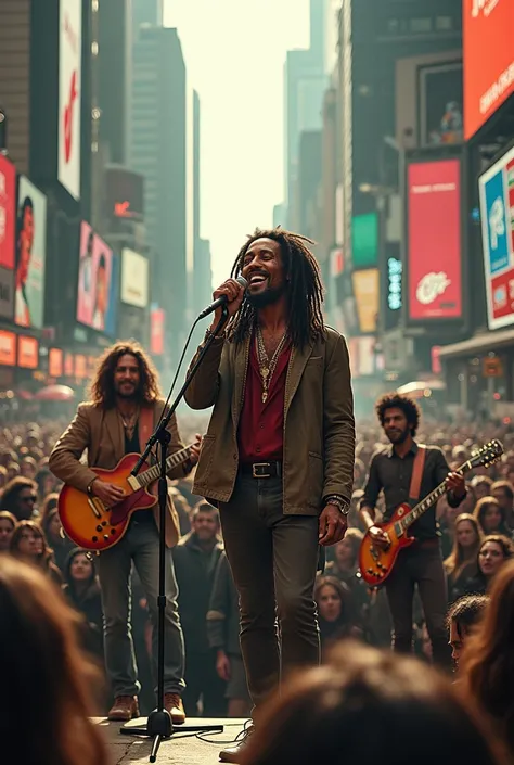 Bob Marley singing with the Rolling Stones in the street