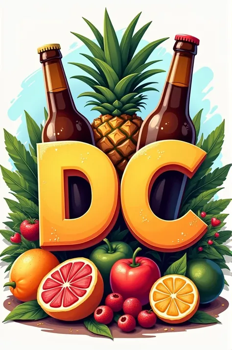 Logo with the letters DC Mercadinho with fruits and beers
