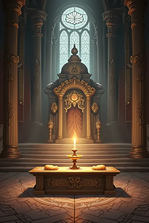 in the holy room there is an altar of ukupan,  bread table , and golden candlestick .