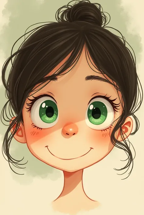 Some green eyes of a woman,  but with a style as if it were a drawing from a story , peanuts style  