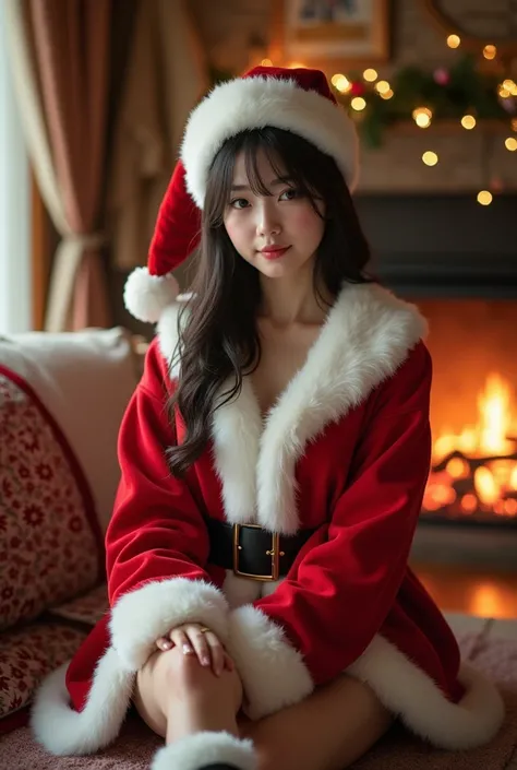 Santa Claus girl japanese babe in house,Realistic images