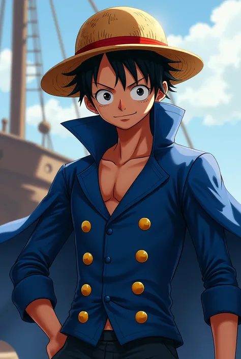 Luffy in one piece navy cape outfit