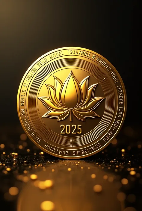  Cryptocurrency with the name : Lotus Prestigie Coin 2025 ,  gold or gold that is modern with a futuristic and elegant touch 