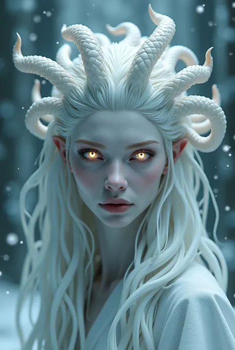 Create an image of the mix Medusa and the White Sorceress of Narnia
