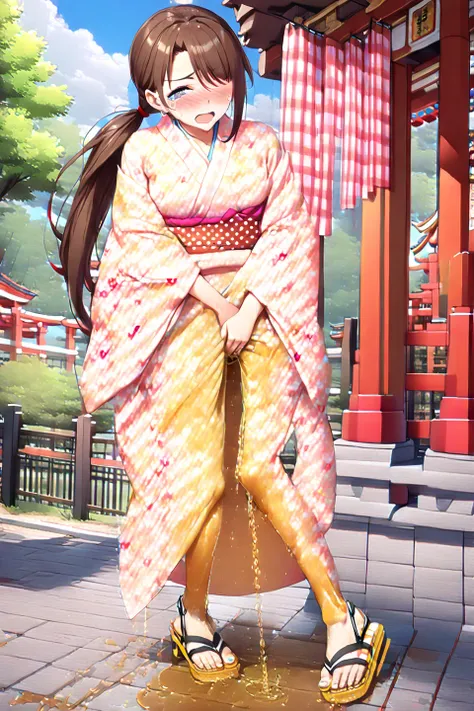 NSFW, (masterpiece, top quality, best quality, highly detailed:2),(anime:1.2), (anatomically correct:2),(full body:1.7), (leaning forward:1.7),(1 Woman, solo:2), (Pastel Colors kimono:1.8), (Maxi Length:2),(outdoor, Shrine:1.7),(Knee rubbing:1.5),(standing...