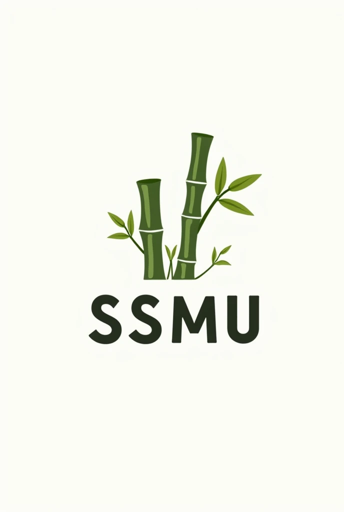 Create a flat vector, illustrative-style lettermark logo design for Siri Sadaham Media Unit, utilizing the initials SSMU. The letters can be interwoven with bamboo elements, signifying peace and growth, representing the profound nature of Buddhist teaching...