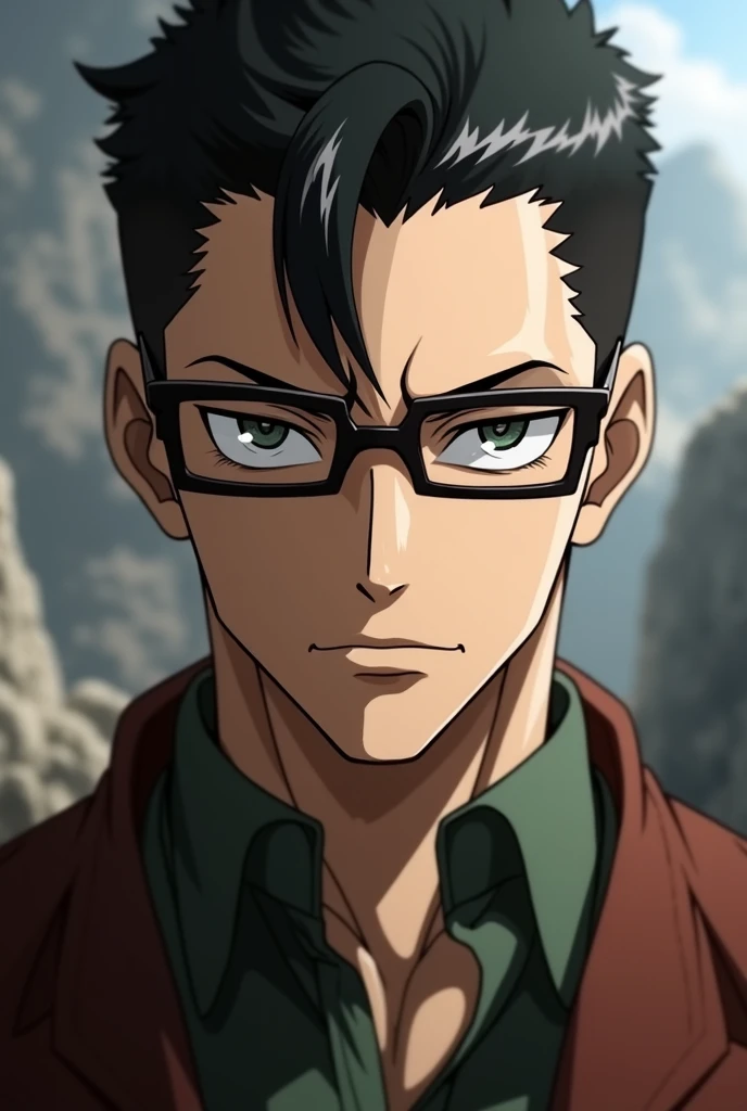 Create an image of Levi from Attack on Titan with nerd glasses but keeping his true design in the anime