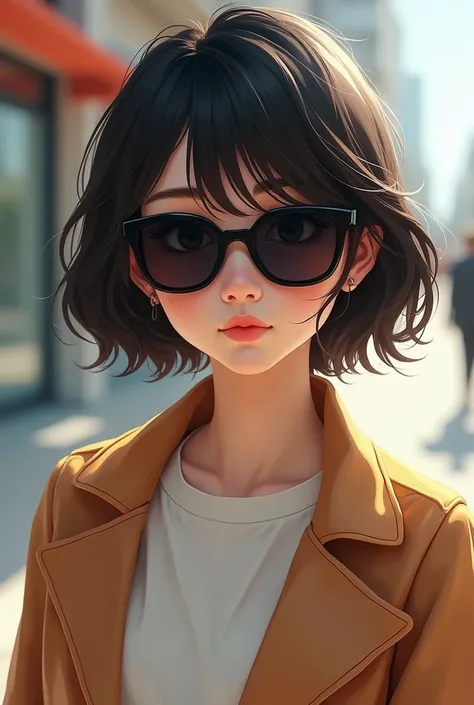  Short haired round nose girl with black sunglasses
