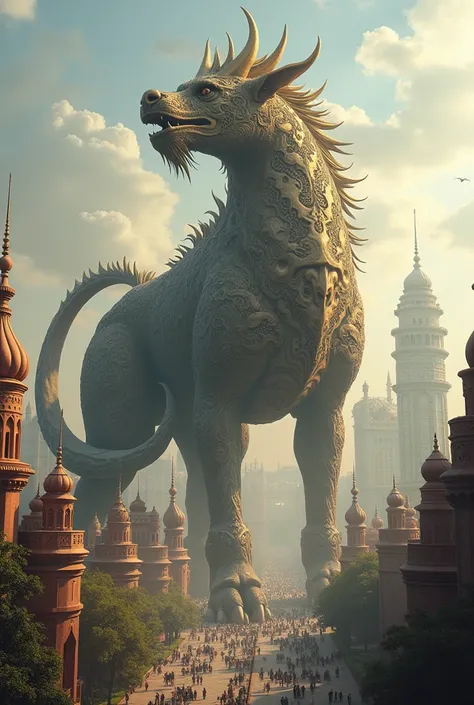 Create New Delhi city in form of a mythical creature