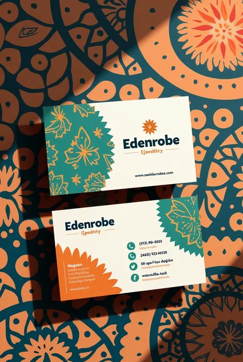 Make a conpany visiting card back side wrote brand name edenrobe below that make a location sign and write safa gold mall f7 the below that make a facebook sign write edenrobe.facebook.com than instagram sign and write edenrobe.instagram.com. than make a w...