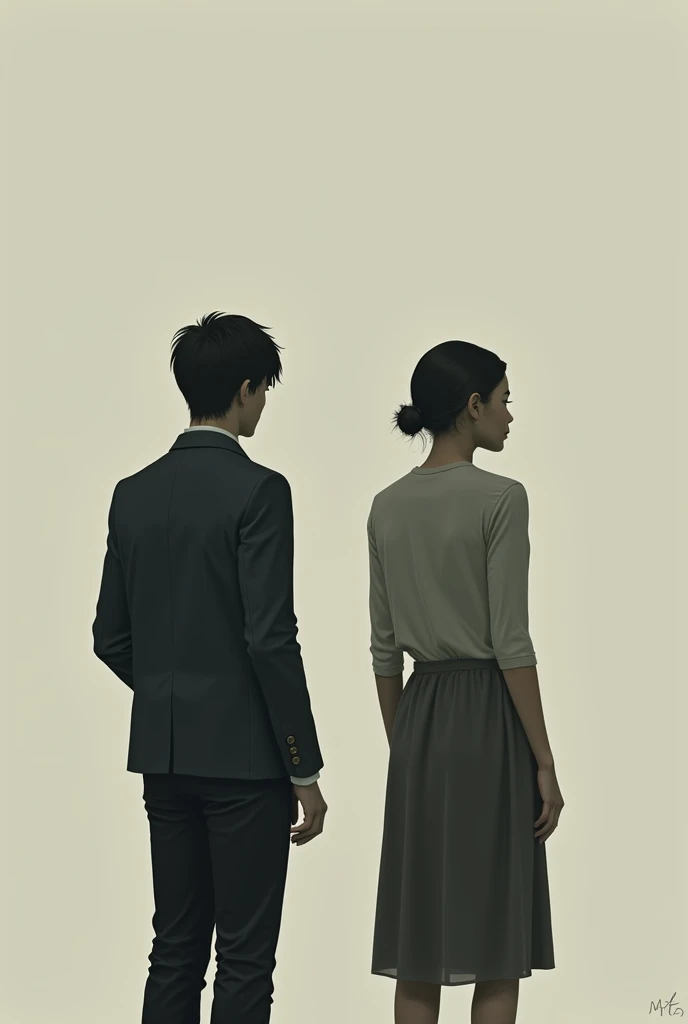 Two people turning their back on each other facing opposite direction 
