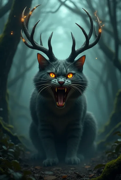 creepy cat with deer antlers