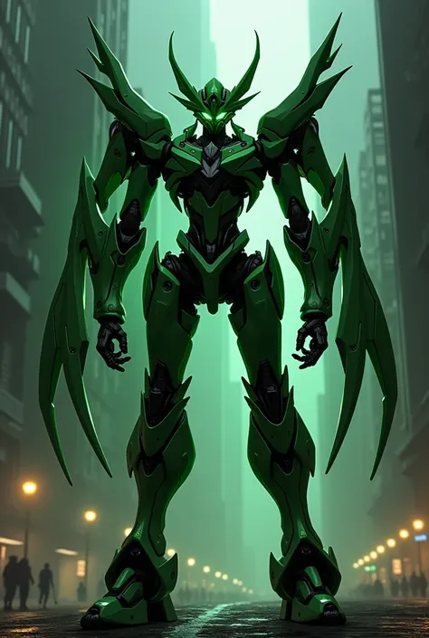 Generate an eva unit from the Evangelion series that is a completely original unit with green and black colors  