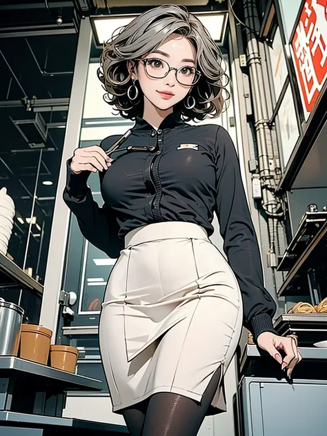 Create an "fall winter season" scene where a beautiful dark gray-eyed Japanese young highschool girl ,(((silver color highlight hair,ash color hair,Curly Hair)))、Flat color,blur background,F cup size breast、 with slightly open mouth、between breasts、between...