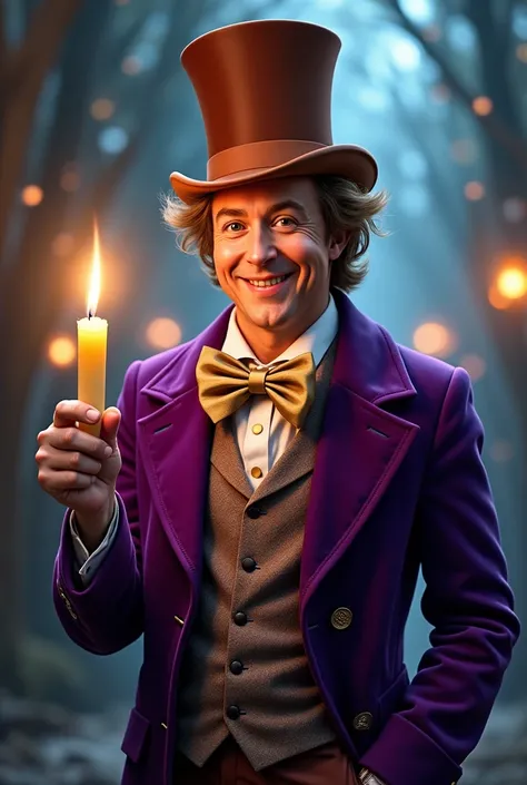 willy wonka holding a candle