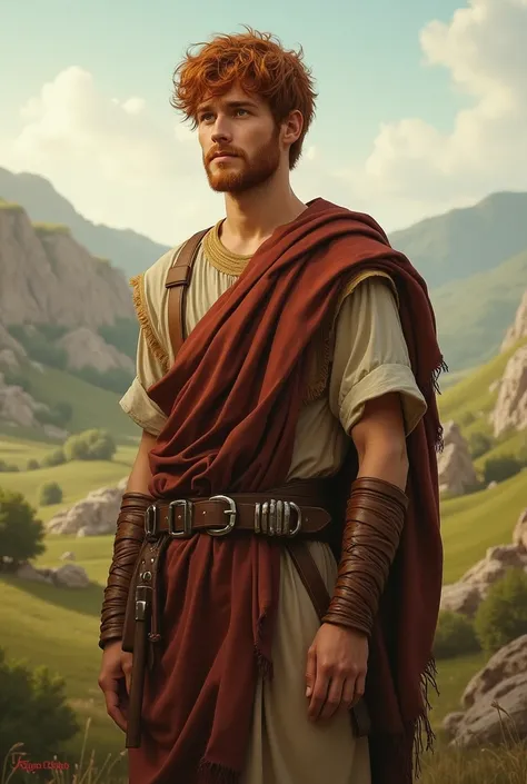  I want you to make an image of King David  ( David Hamelej )From the Bible when I was a shepherd about 18 years old important note with reddish hair