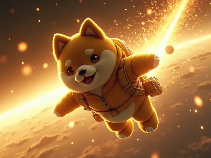 Realistic images,  baby doge, elon musk,  skydive, Gold color, Explosive Power, huge, Severe leaping, to ihe moon, rocked, 