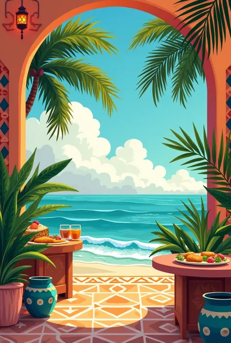 Create a decorative image  (picture) for a Mexican restaurant located in Miami with a Latin Mexican essence with minimalist and elegant Yucatec touches 