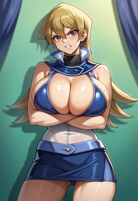 score_9, score_8_up, score_7_up, score_6_up, source_anime, BREAK
1girl, solo, huge breasts, breast implants, fake tits, unaligned breasts, perfectly round breasts, Yu-Gi-Oh academy uniform, SFW, fully clothed, standing, Alexis Rhodes, angry , looking at vi...